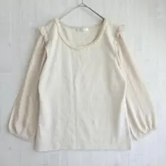 TRUDEA パール付異素材ブラウス M フリル シフォンのサムネイル