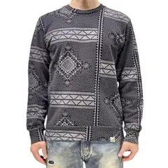 中古 カーハートWIP 幾何学 民族柄 織り スウェット ブラック グレー S