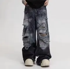 新品】メンズ y2k 00s opium パンツ ライトストーン フレアデニム