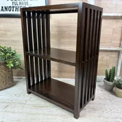 アジアンエスニック木製無垢材格子ラック二段シェルフ飾り棚収納家具和室和風のサムネイル
