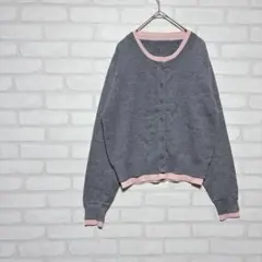 【レイヤード風】配色切替 クルーネック ニットカーディガン