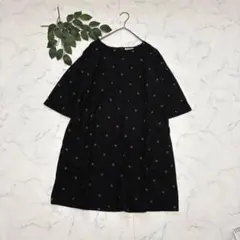 8151✾サニークラウズ✾チュニック【L】刺繍ドット柄/ブラック/コットン100のサムネイル