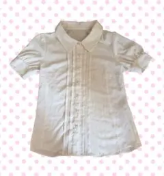 ホワイト 半袖シャツ ピンタックデザイン