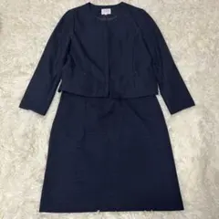 美品✨️grove ネイビー ノーカラージャケット、シューラルースカートセット L