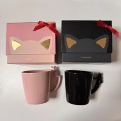 Francfranc キャットフィギュアマグ ピンク ブラック 2点