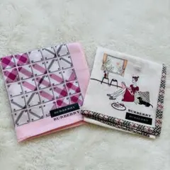 新品⭐︎BURBERRY ハンカチ 2枚セット ピンク チェック柄 イラスト