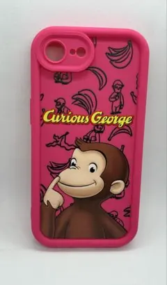 iPhone16eおさるのジョージ シリコンケース ピンク