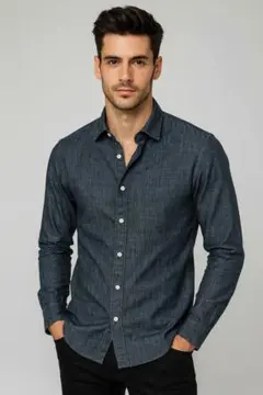 Giannetto ジャンネット ブラックシャンブレーシャツ　スリムフィット