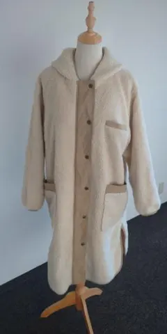 フリース フード付き ロングコート クリーム色