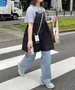 キャミワンピース ブラック ジャンパースカート フレア 体型カバー 春夏