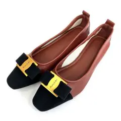 【極美品】 パンプス レザー リボン 24.5cm