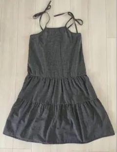 美品✨ kutir チェックリボンティアードキャミワンピース　ブラック　チェック