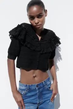 ZARA レースニットトップス S