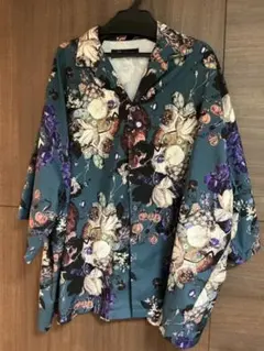 Unrelaxing 花柄 総柄 オープンカラーシャツ 青緑 ボタニカル 美品