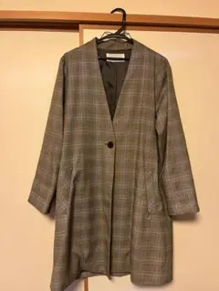 チェック柄ノーカラージャケット