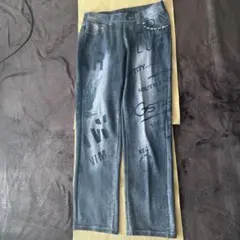 ジーンズ風 裏起毛 暖か 伸縮パンツ L