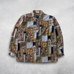 vintage 総柄シャツ ペイズリー マルチカラー y2k 古着 個性的