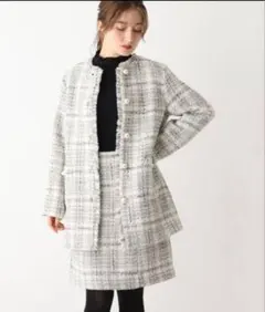 新品未使用 index ツイード ジャケット コート M ノーカラー　チェック