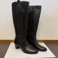 黒 レザー ロングブーツ ファスナー付き