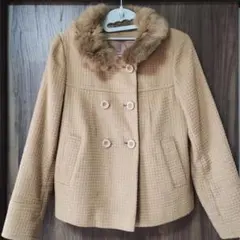 ファー付きキャメルダブルブレストジャケット