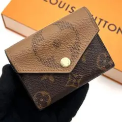【美品】ルイヴィトン モノグラム ジャイアント リバース ゾエ 三つ折財布 茶色