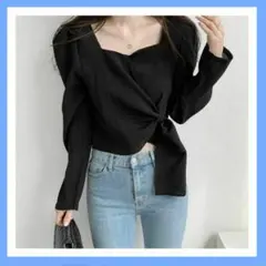 Lサイズ ブラウス ブラック リボン 黒 カットソー トップス 大人かわいい