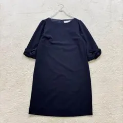 ✨ロペピクニック【38】紺系 膝丈ワンピース 袖リボン おしゃれ着 フォーマル