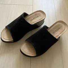 クロッシー☆CLOSSHI☆サンダル☆厚底サンダル☆ウエッジヒール☆LL☆黒のサムネイル