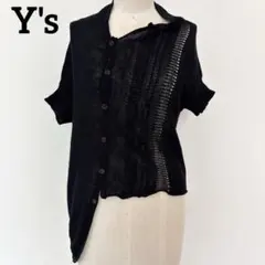 Y's ワイズ 変形メッシュニットカーディガン 黒 麻混 2のサムネイル