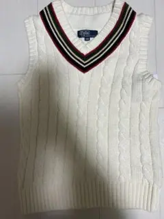 Polo ホワイト ケーブルニット Vネックベスト