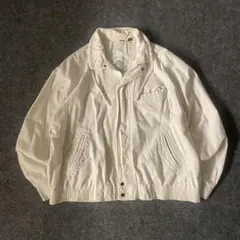 90s vintage 短丈　アウター　ブルゾン　フルジップ　個性的　白　XL