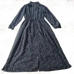 ナノ・ユニバース　ダークネイビー✕花柄　前開きフロントボタン　ワンピース