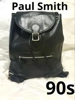 ❤️美品　90sビンテージPaul Smith ブラックレザーリュック　巾着で絞り
