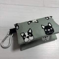 ハンドメイド　折りたたみポケットティッシュケース　フレンチブルドッグ　カラビナ付