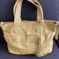 ビュレ　Beaure　イエロー　レザーバッグ　フリンジ