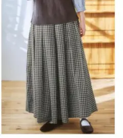 新品タグ付き ギンガムチェック ギャザースカート ウエストゴム 黒 グレー