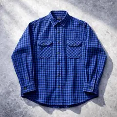 90s 青 黒 ギンガムチェック フランネルシャツ USAブランド アメカジ