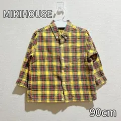 ミキハウス　イエロー　チェック柄シャツ　ネルシャツ　子供服　90cm