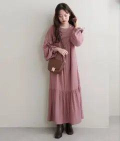 natural couture ドロストスリーブロングワンピース 可愛い ピンクのサムネイル