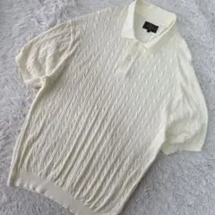 【美品/XL】ビームスプラス ケーブルニット 半袖 ポロシャツ アイボリー系のサムネイル