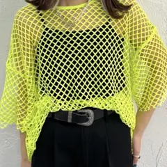 蛍光イエローメッシュトップス