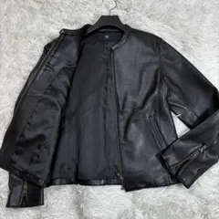 極美品シップス レザージャケット ノーカラー シングル 羊革 ブラック Mサイズ