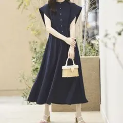 【大きいサイズ】ロング丈ワンピース ネイビー ワンピ 大きいサイズ 3L