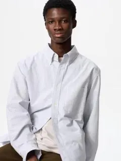 ユニクロ　オックスフォードシャツ　ストライプ　グレー