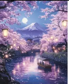ダイヤモンドアート　キット　風景　夜桜　月　ビーズアート　セット