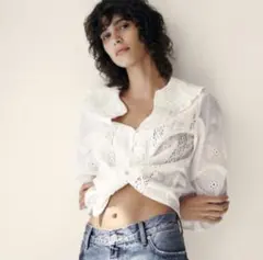 zara カットワーク 刺繍 ブラウス S コットン ホワイト エンブロイダリー