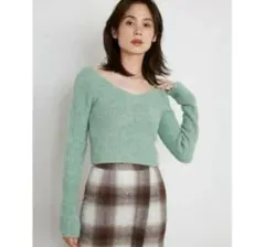 スナイデル　オフショルショートニットプルオーバー グリーン