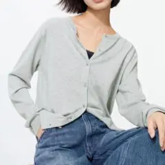 UVカットクルーネックカーディガン グレー UNIQLO