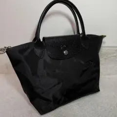 極美品 Longchamp プリアージュ S 刺繍ロゴ トートバッグ 黒 正規品 