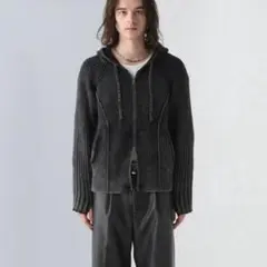 HARE トップス ブラック系　ピグメントニットZIPパーカー